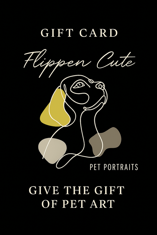 Pet Pawtrait - Gift Voucher featuring a gift card design for custom pet art by Flippen Cute.